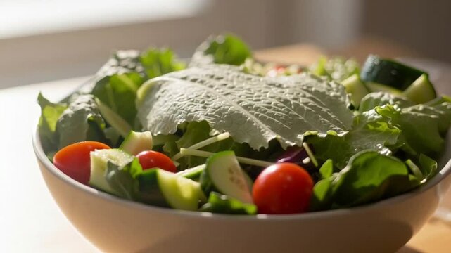 Fresh salad in a bowl covered.