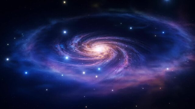 Magnificent spiral galaxy with swirling arms, star clusters and nebula clouds
