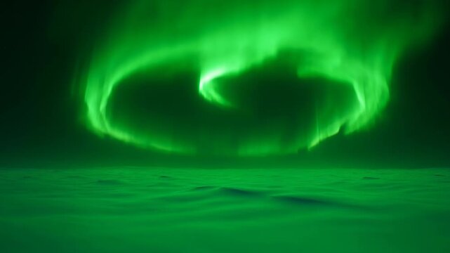 Spectacular vibrant green Aurora Borealis illuminating the night sky over an arctic landscape
