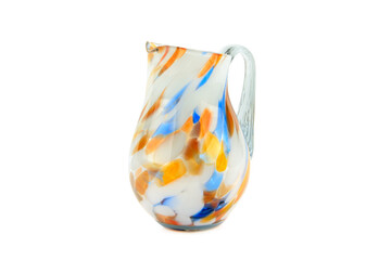 Colorful Hand-Blown Murano Style Glass Pitcher Isolated on White
