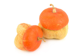 Pair of Decorative Turban Pumpkins Isolated on White Background