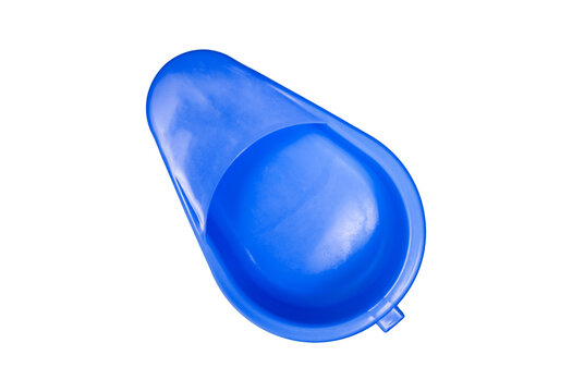 Blue Plastic Bedpan Medical Equipment for Bedridden Patients Isolated on a Clean White Background