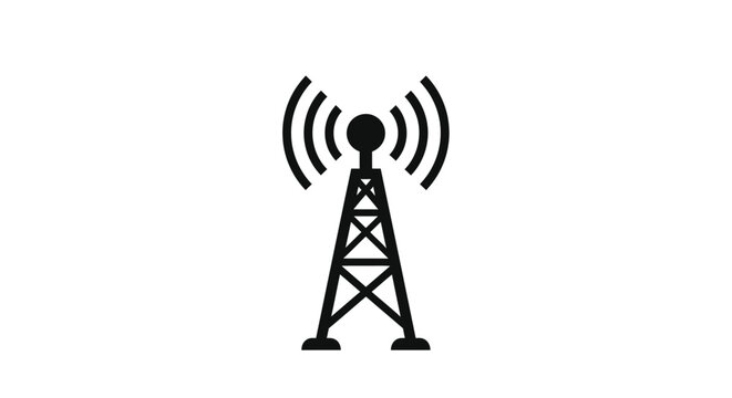 Black communication tower emitting radio waves a stark silhouette