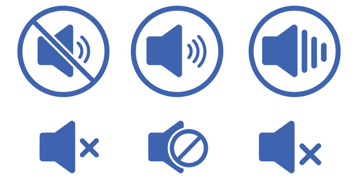 Mute and unmute vector icons, red no-sound circle and green volume allowed symbols, representing silent and permitted audio, volume control, and audio restriction for digital apps, presentations, and 