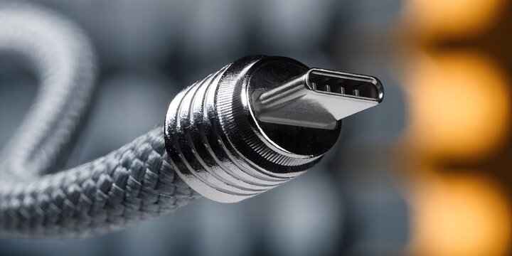 Metallic usb type c connector with braided cable showing modern hardware design for fast data transfer and power charging needs