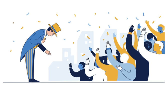 Celebration Of Success: Distinguished Figure Acknowledges A Cheering Audience In City