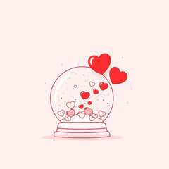Charming Snow Globe Illustration Depicting Festive Hearts Perfect For Romantic Holiday Greetings