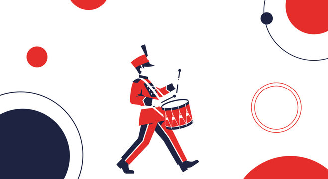 A Marching Band Musician Silhouetted Drummer Performance in Red and Blue Design