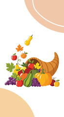 Abundant Harvest: A Colorful Cornucopia Displaying Autumn's Bounty and Fresh Produce