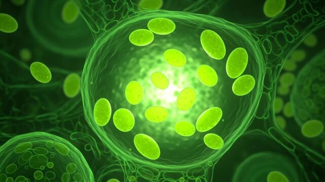 A microscopic video of glowing green cells in a petri dish, showcasing scientific research and medical innovation in a laboratory setting.