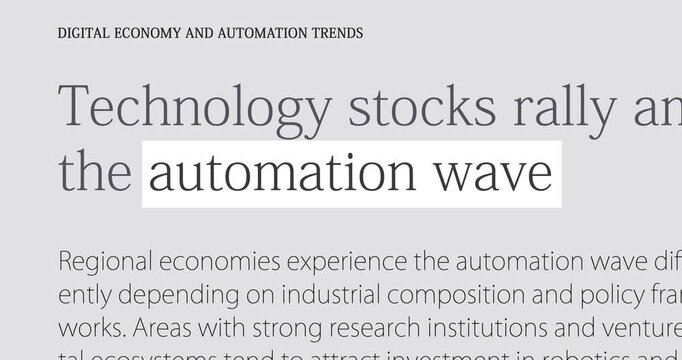 Automation wave and AI robotization, changing news headlines sequence across media, news about AI-automation and job losses, loop footage