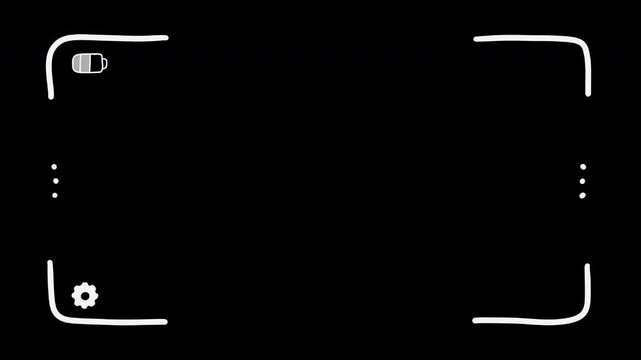 Hand drawn camera viewfinder interface looped animation isolated on transparent background. Alpha channel. For vloggers, filmmakers, sketchbook-style cinematography effect in their projects.