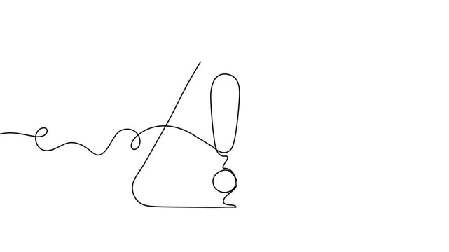 Continuous line exclamation attention stop sign caution danger alert mark icon. Exclamation line hazard point safety risk illustration important road triangle mistake error outline alarm drawing mark.