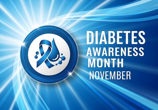 Diabetes awareness month november blue ribbon logo