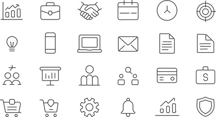 Set of Business Icons: Finance, Strategy, Technology, Communication, and Teamwork