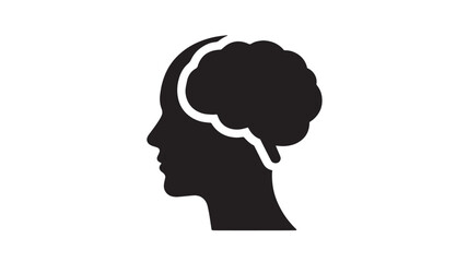 Human Head Silhouette with Brain Illustration in Minimalist Style with Simple Black and White Color on Plain White Background for Mental Health Awareness