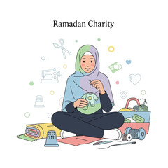 Fototapeta premium Generous Muslim Woman Crafts for Ramadan Charity