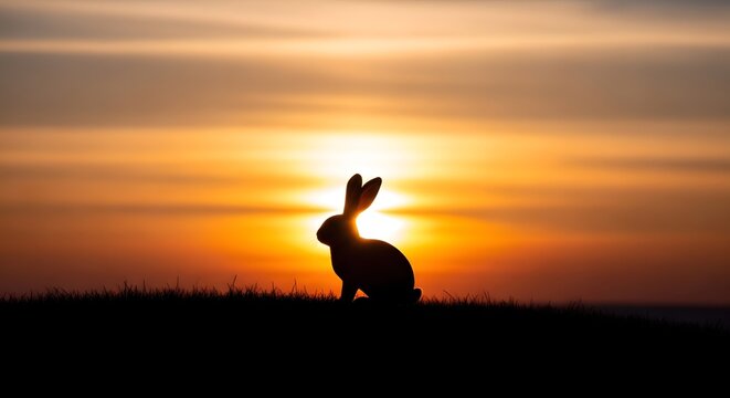 Easter bunny silhouette at sunset background jpeg