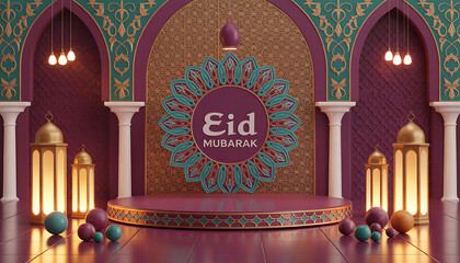 Elegant Eid Mubarak Greeting with Golden Crescent Moon