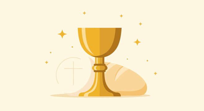 Golden Chalice Icon Depicting Religious Communion With Bread, A Spiritual Celebration