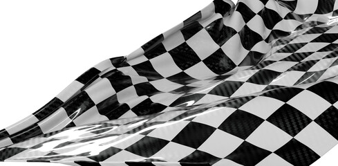 Obraz premium Dynamic image of a checkered flag waving in the wind. Symbol of speed, victory, race, start and achievement.