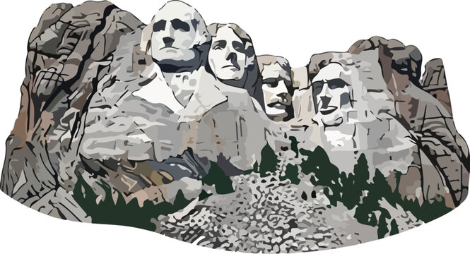 Illustration of Mount Rushmore with President Faces