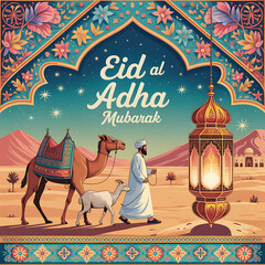 Luxury Eid Mubarak Card Design with Arabic Calligraphy