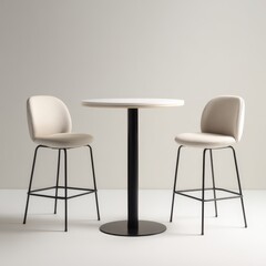 Fototapeta premium Minimalist bar table and two stools isolated on a light grey background