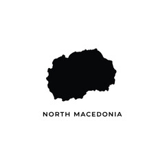 North Macedonia country map silhouette black and white vector outline minimal design