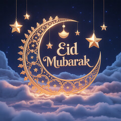 Eid Mubarak Celebration Banner with Islamic Geometric Pattern