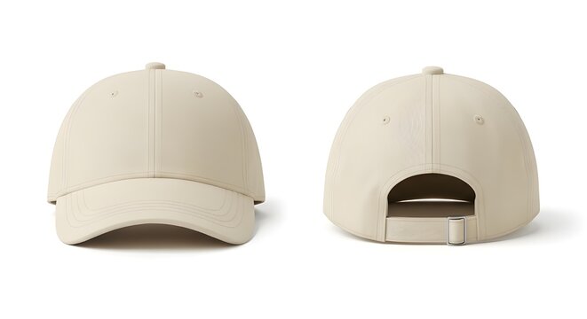 Beige Baseball Cap Mockup Front and Back View Isolated on White Background