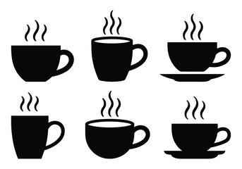 Obraz premium Steaming cups silhouette vector set