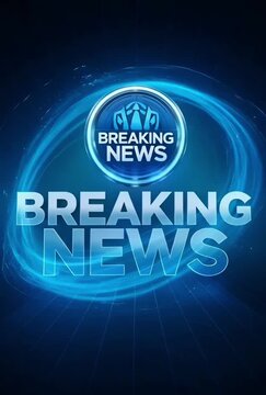 Breaking news video graphic with a blue neon light effect on a dark background
