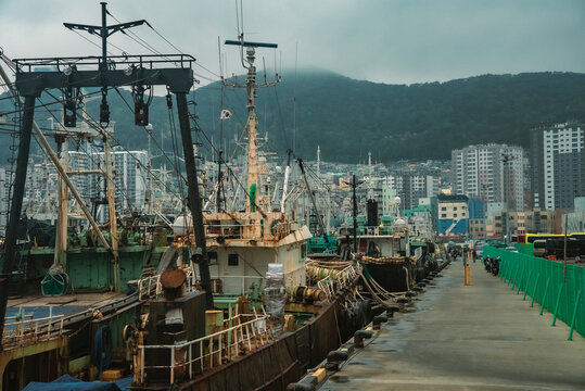 Boats docked at Busan port