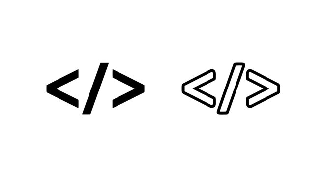 Coding brackets icon: simple solid and outline symbols for programming and development.