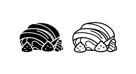 Stylized sushi nigiri and maki roll icons in black and white, perfect for menus and culinary designs. © MdDelowar