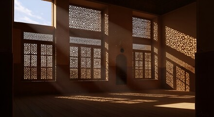 Deserted hall of traditional Iraqi house in Baghdad at afternoon