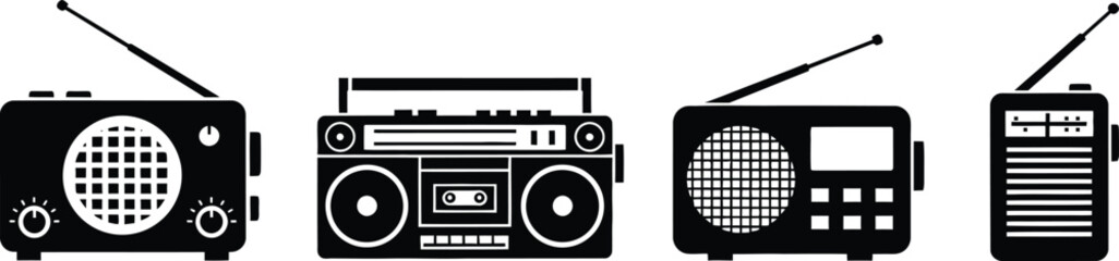 Obraz premium Four different types of vintage portable radios