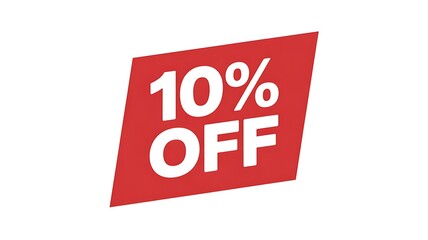 Red parallelogram shape with white 10 percent off text discount sale