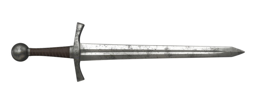 Medieval Sword with Brown Handle metal isolated on a transparent background
