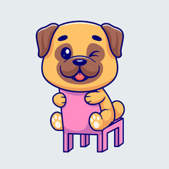 Cute Pug Dog Sitting on Chair Cartoon