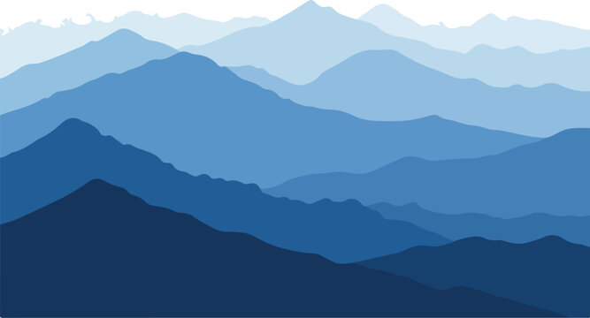 Blue mountain range landscape with layered hills