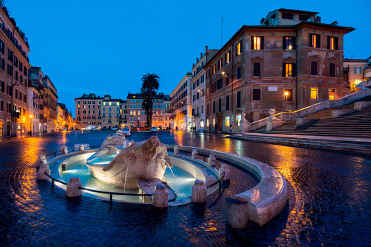 Piazza di Spagna night view in Rome city.