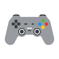 Illustration of a gray video game controller with colorful buttons.