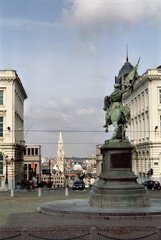 Br&uuml;ssel mit dem 1848 geschaffenen Reiterstandbild von Gottfried von Bouillon