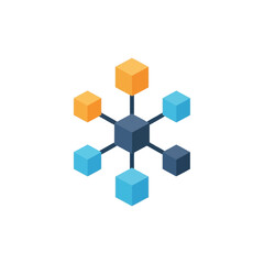 Obraz premium 3D isometric illustration of interconnected cubes in blue and orange shades.