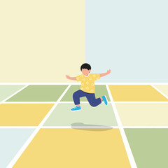 Obraz premium Joyful Child Leaping Across a Colorful Hopscotch Grid Outdoors