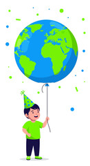 Fototapeta premium Joyful Child Holds Planet Earth Balloon Celebrating Environmental Awareness