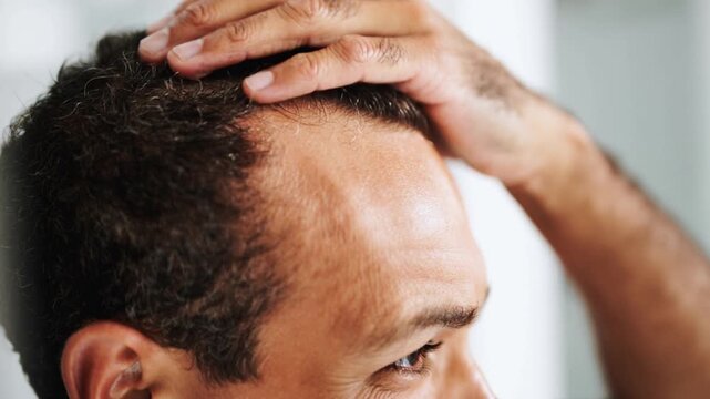 Man concerned about hair loss and thinning hair