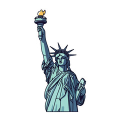 Fototapeta premium Statue of Liberty icon with torch and tablet